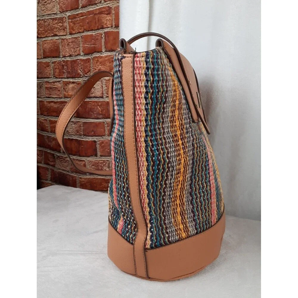 Anne Klein Straw Striped Woven Tote Bag